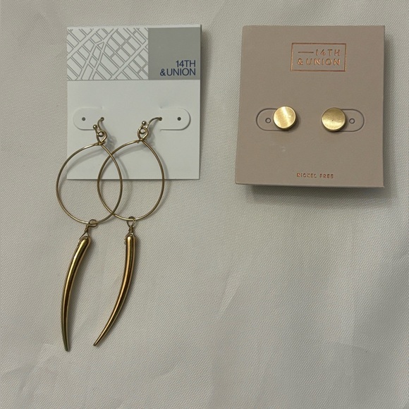 14th & Union Jewelry - NWT 2 pairs Nordstrom 14th and Union Dangle and Stud Gold Color Earrings